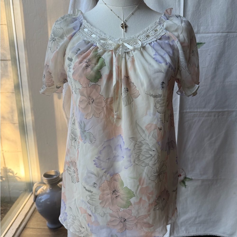 Floral Lace-Trimmed Women's Top